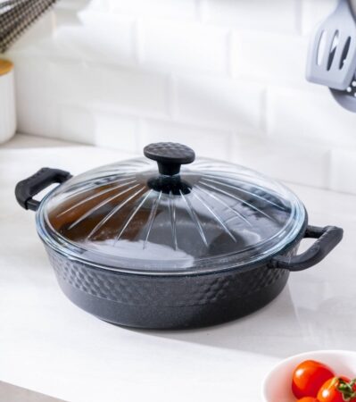 DÖKÜM BASIK CAM KAPAKLI TENCERE - 30 CM