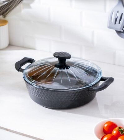 DÖKÜM BASIK CAM KAPAKLI TENCERE - 28 CM