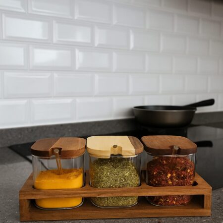 AKASYA KAŞIKLI CAM BAHARATLIK SET