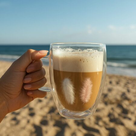 ÇİFT CİDARLI TÜY DETAYLI BORASİLİKAT CAM KUPA