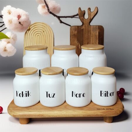 8 PARÇA AHŞAP STANDLI CAM BAHARATLIK TAKIMI