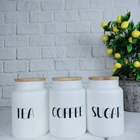 3LÜ BAMBU KAPAKLI VAKUMLU CAM ÇAY ŞEKER KAHVE KAVANOZ SET