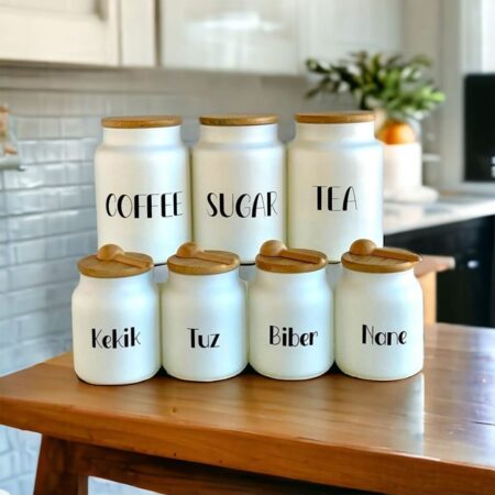 7'Lİ BAMBU KAPAKLI CAM BAHARATLIK TAKIMI BAMBU KAŞIKLI (ÇAY,KAHVE,ŞEKER)KAVANOZ SETİ