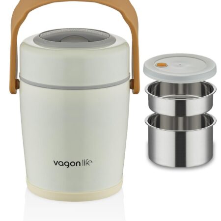 ÇELİK YEMEK TERMOSU ISI YALITIMLI 2 KASELİ 1.6LT SIZDIRMAZ VAKUMLU KAP TAŞIMA KULPLU