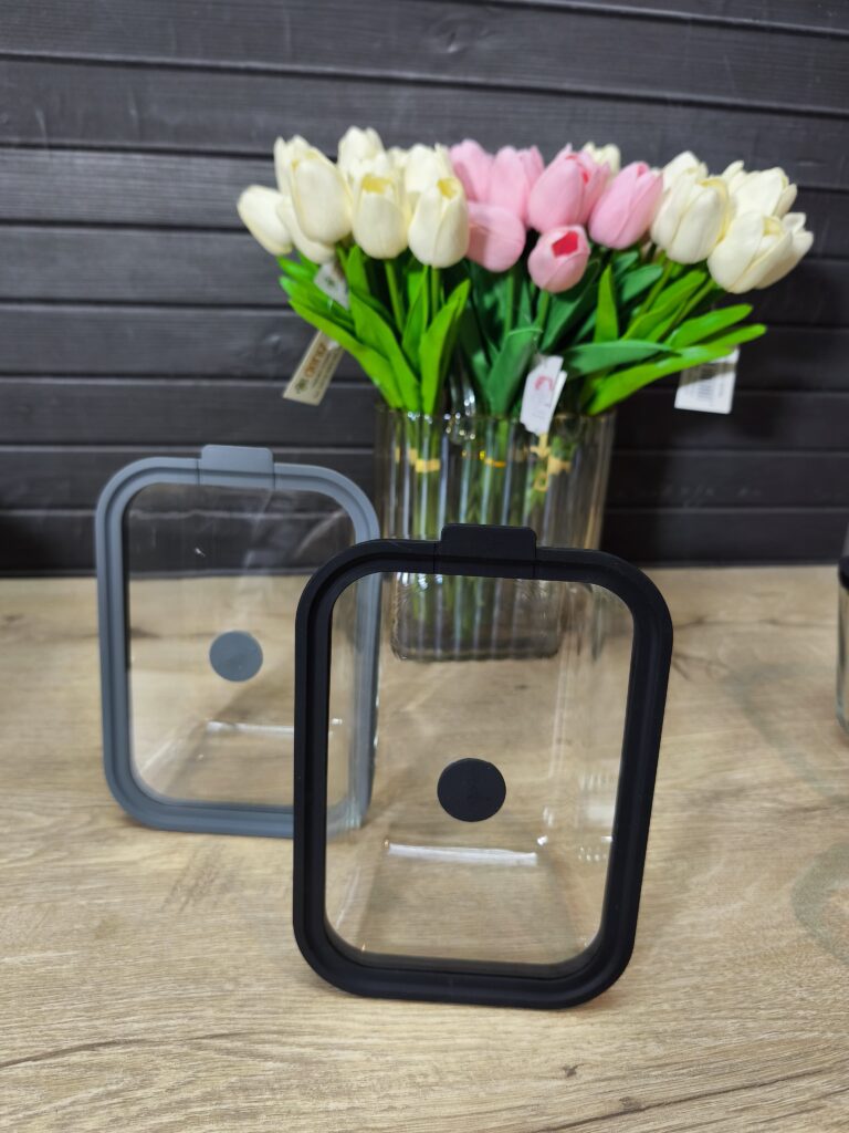 SİLİKON VAKUM KAPAKLI CAM SAKLAMA KABI GRİ 800 ML