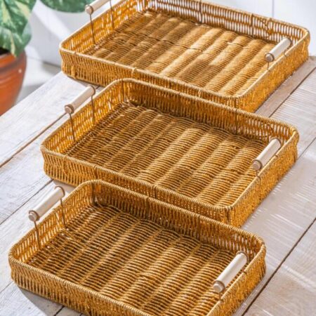 3 LÜ DİKDÖRTGEN RATTAN TEPSİ SETİ — ikinci görsel