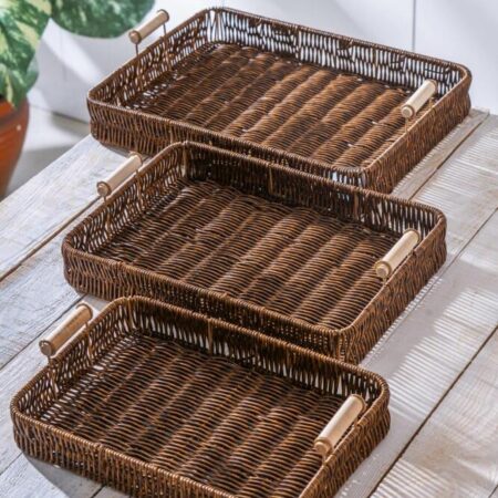 3 LÜ DİKDÖRTGEN RATTAN TEPSİ SETİ — ikinci görsel