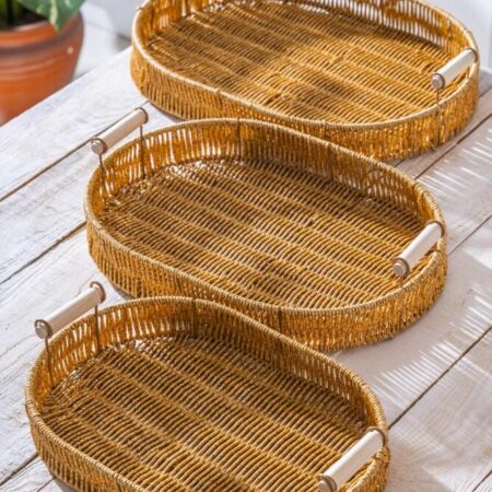 3 LÜ OVAL RATTAN TEPSİ SETİ — ikinci görsel