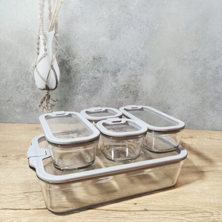 TEPSİLİ VAKUMLU KAPAK CAM KAHVALTILIK SAKLAMA SETİ