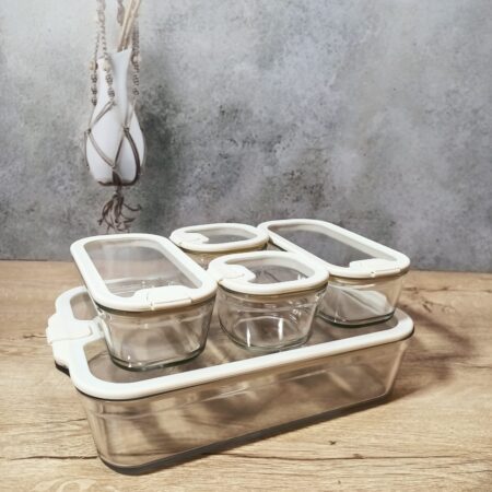 TEPSİLİ VAKUMLU KAPAK CAM KAHVALTILIK SAKLAMA SETİ