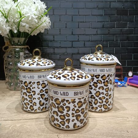 LEOPAR DESEN EMAYE 3LÜ BÜYÜK KAVANOZ SET