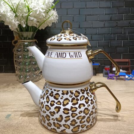 LEOPAR DESEN EMAYE BÜYÜK BOY ÇAYDANLIK TAKIMI