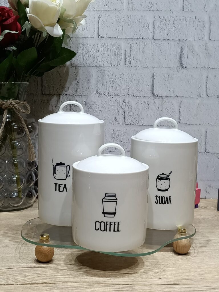 TEZGAH ÜSTÜ 3LÜ PORSELEN VAKUMLU KAPAK KAVANOZ SET