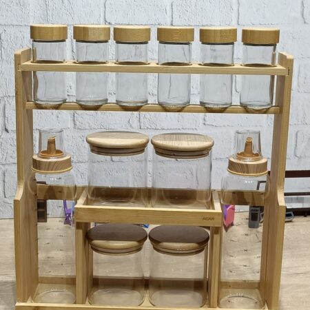 TEZGAH ÜSTÜ 12 PARÇA BAMBU STANDLI BAHARATLIK SET