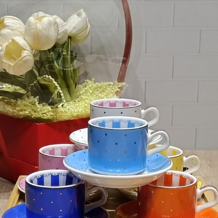 RENKLİ PUANTİYE PORSELEN FİNCAN TAKIMI