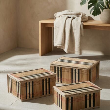 3 LÜ KAPAKLI BAMBU SEPET SETİ