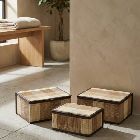 3 LÜ KAPAKLI BAMBU SEPET SETİ