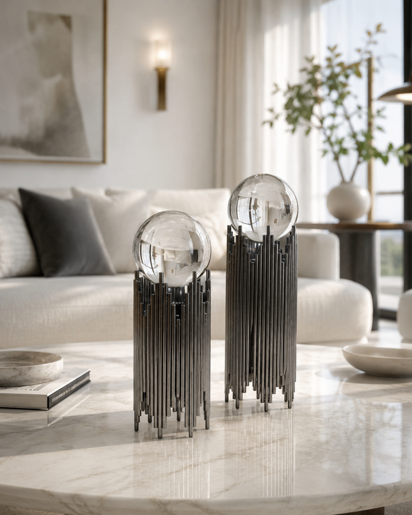 2Lİ KRİSTAL TOP DETAYLI DEKOR - GÜMÜŞ