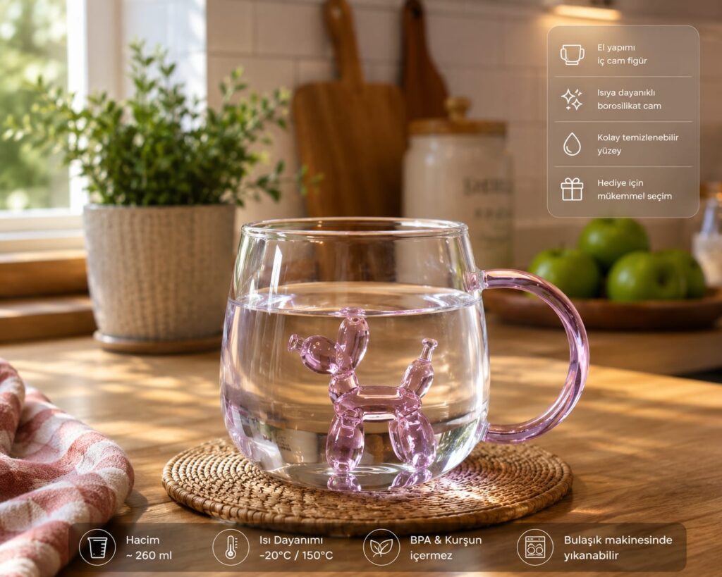 FİGÜRLÜ BORASİLİKAT CAM KULPLU KUPA