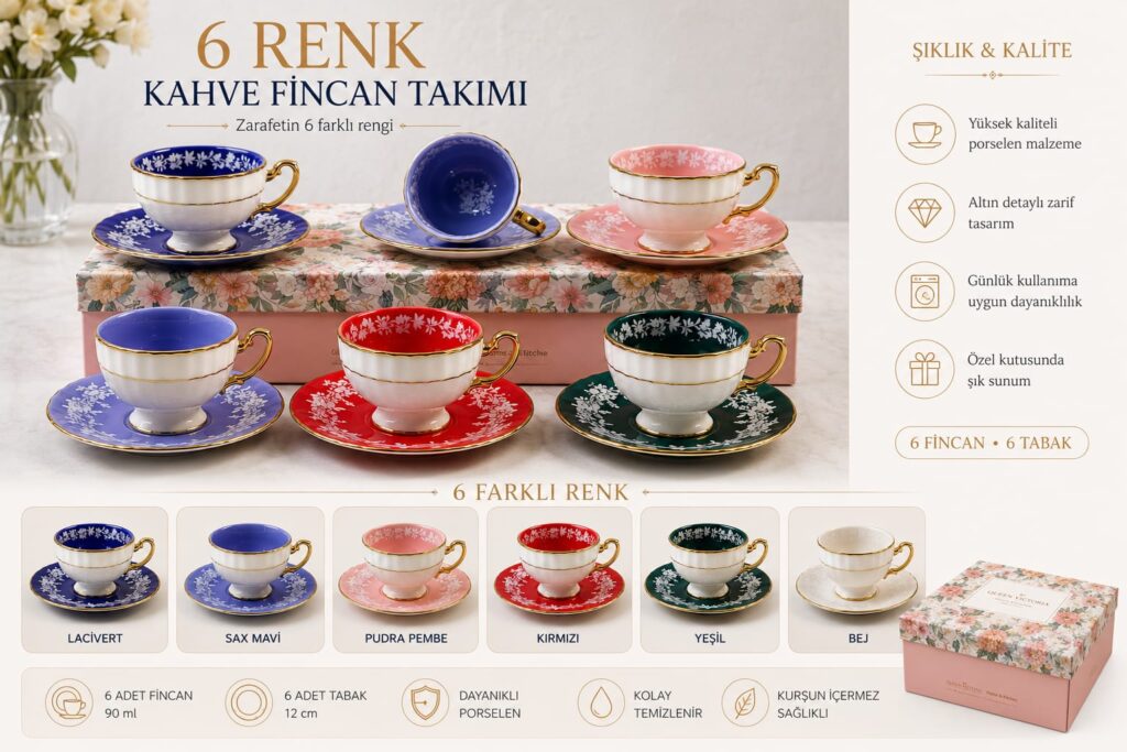 RENKLİ YALDIZLI PORSELEN KAHVE FİNCANI