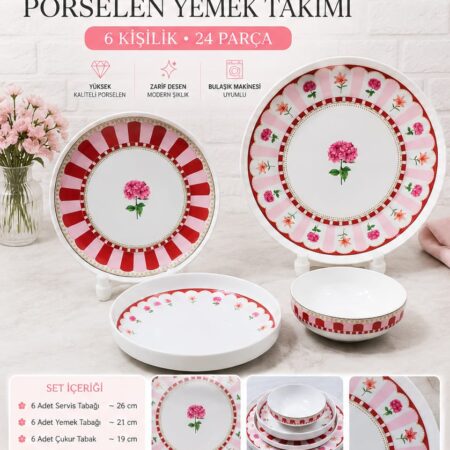 24 PARÇA DESENLİ PORSELEN YEMEK TAKIMI — ikinci görsel