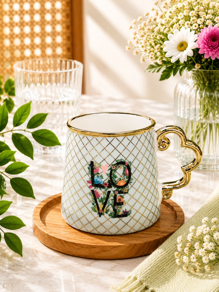 LOVE YAZILI KULPLU PORSELEN KUPA