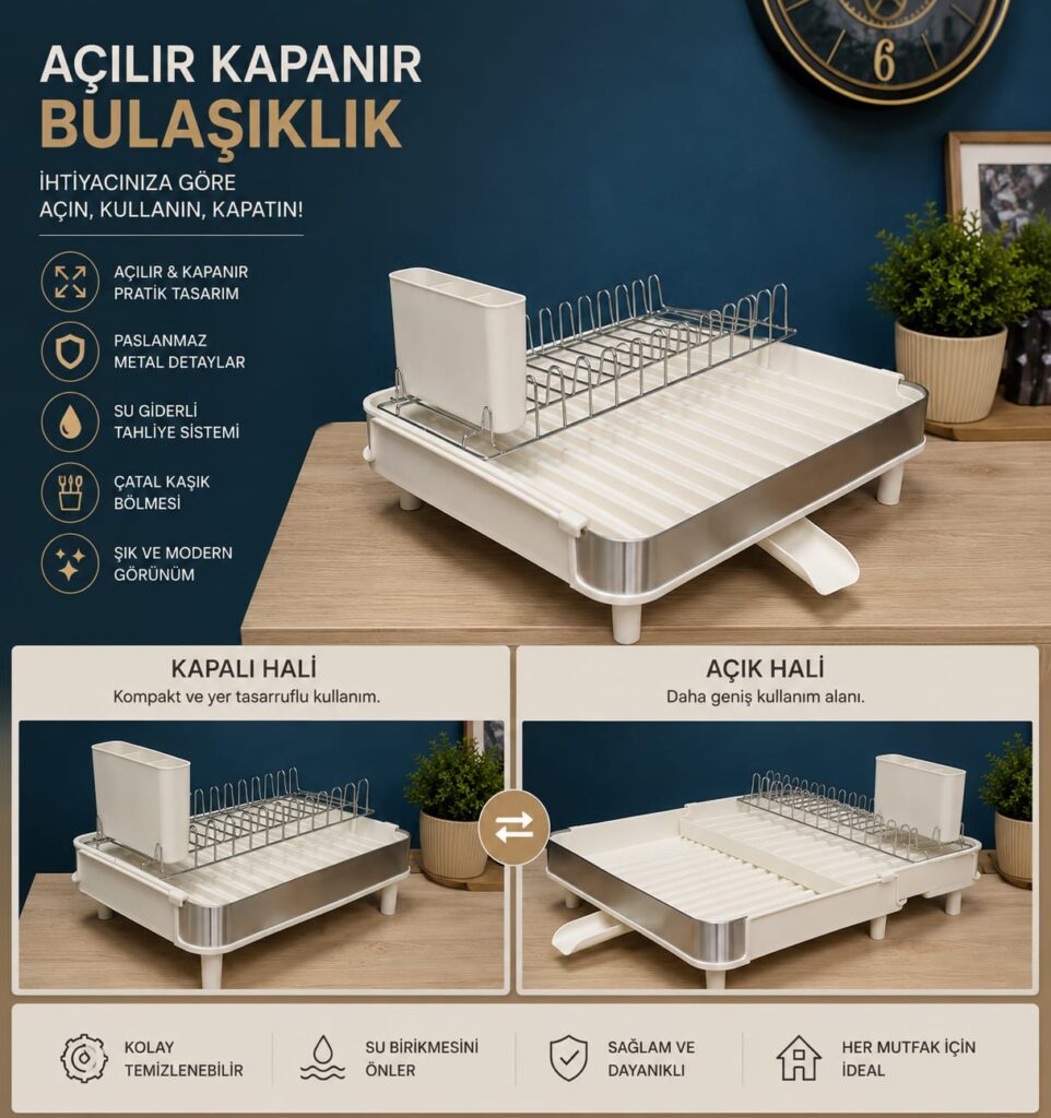 ALÜMİNYUM UZAYAN SÜRGÜLÜ PORTATİF BULAŞIKLIK - 54 CM