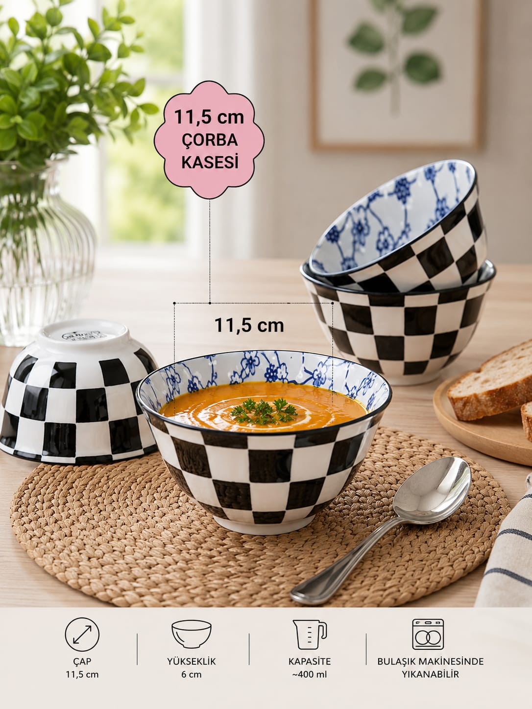 DESENLİ PORSELEN KASE 11,5 CM - 6 ADET