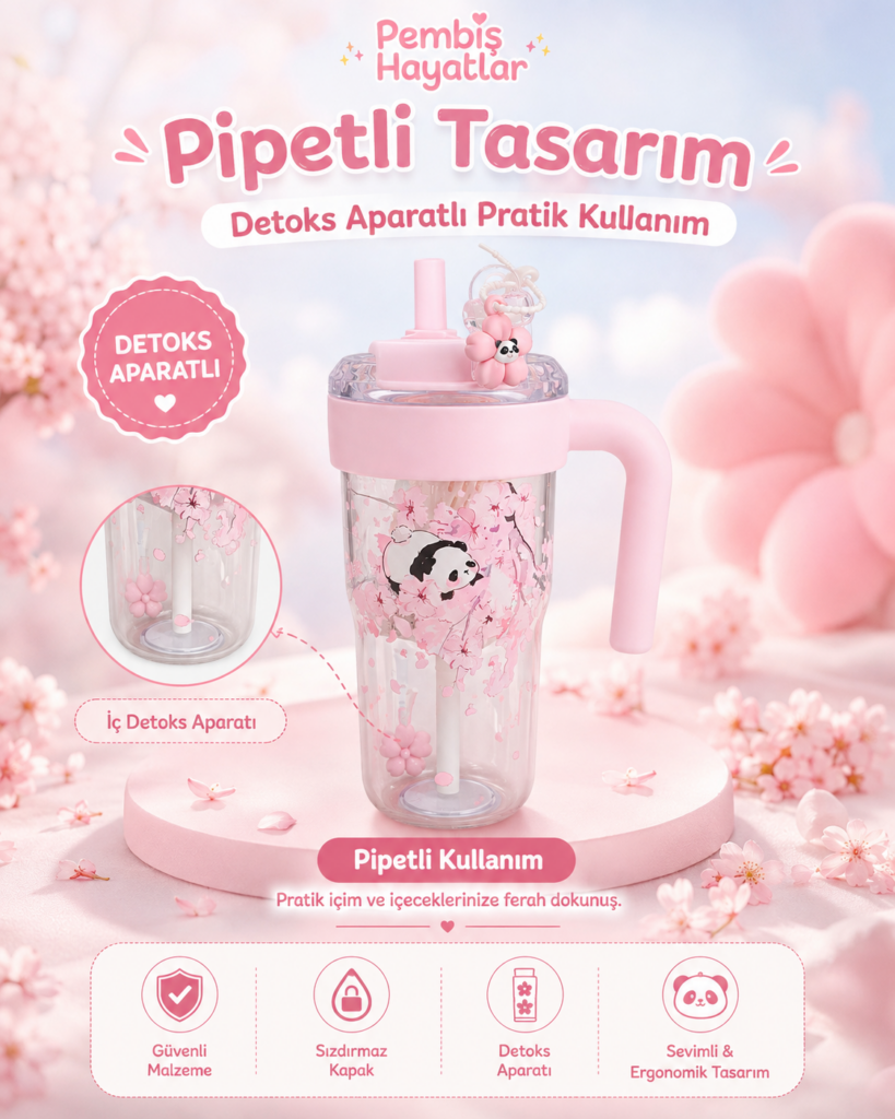 ÇOCUKLAR İÇİN PİPETLİ SU MATARASI – KREŞ VE İLKOKUL İÇİN 860 ML