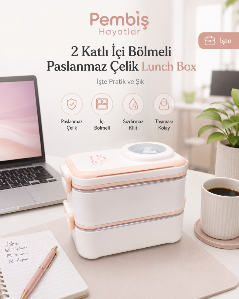 2 KATLI 304 KALİTE PASLANMAZ ÇELİK İÇ BÖLMELİ SIZDIRMAZ LUNCH BOX