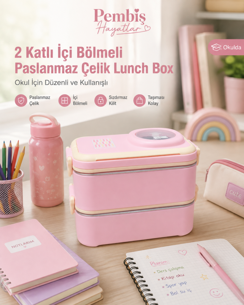 2 KATLI 304 KALİTE PASLANMAZ ÇELİK İÇ BÖLMELİ SIZDIRMAZ LUNCH BOX