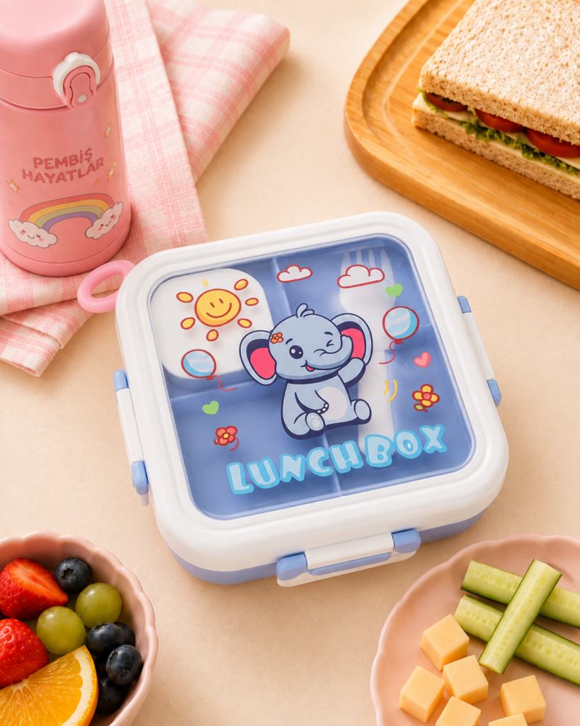 ÇOCUK ÇELİK LUNCH BOX – BÖLMELİ SEVİMLİ DESENLİ BESLENME KUTUSU