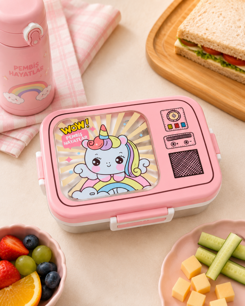ÇOCUK ÇELİK LUNCH BOX – BÖLMELİ SEVİMLİ DESENLİ BESLENME KUTUSU