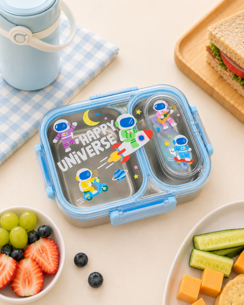 ÇOCUK ÇELİK LUNCH BOX – BÖLMELİ SEVİMLİ DESENLİ BESLENME KUTUSU