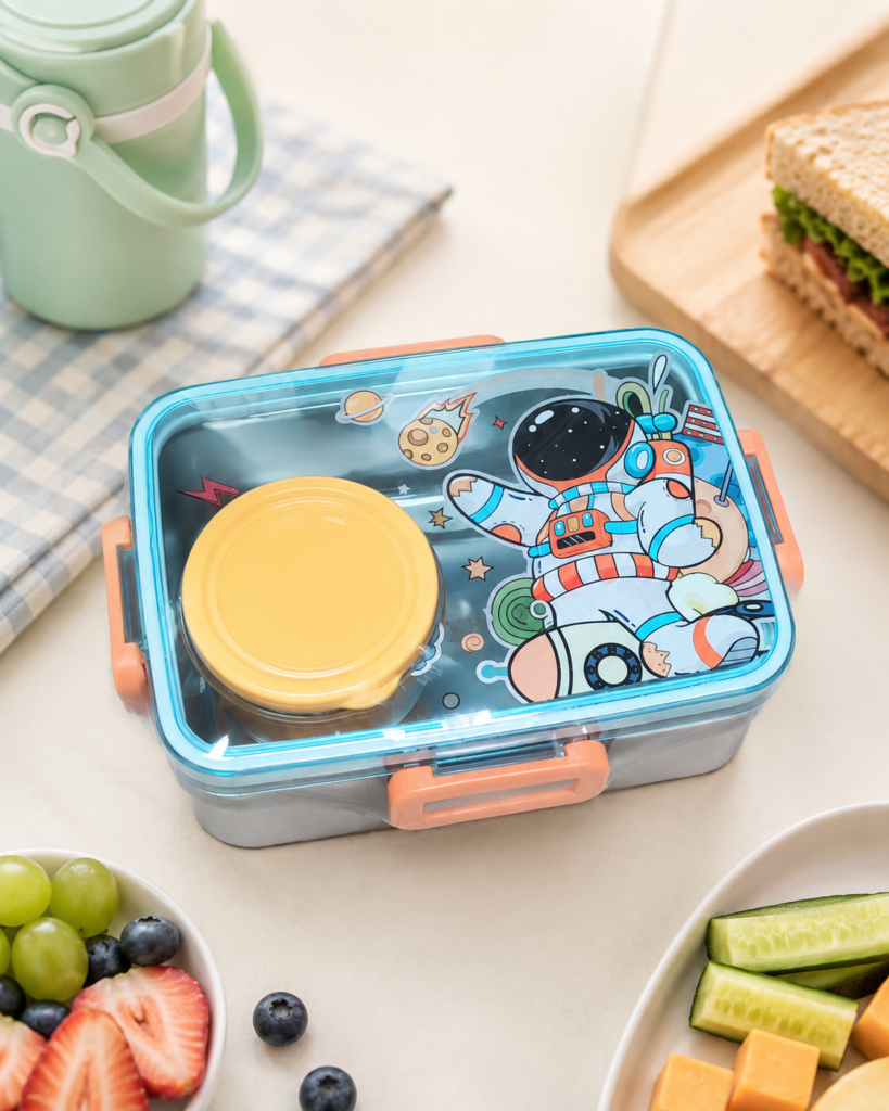ÇOCUK ÇELİK LUNCH BOX – BÖLMELİ SEVİMLİ DESENLİ BESLENME KUTUSU