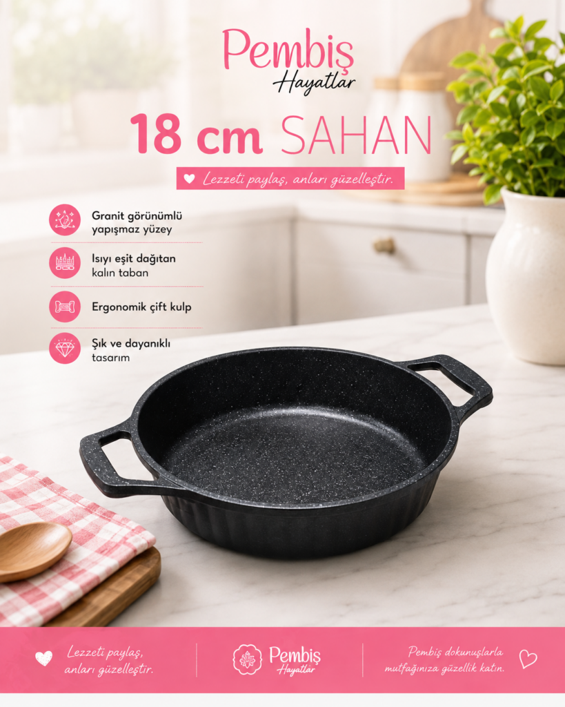 18 CM GRANİT SAHAN SETİ | ÇİFT KULPLU YAPIŞMAZ SAHAN