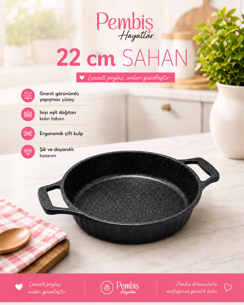 22 CM GRANİT SAHAN SETİ | ÇİFT KULPLU YAPIŞMAZ SAHAN