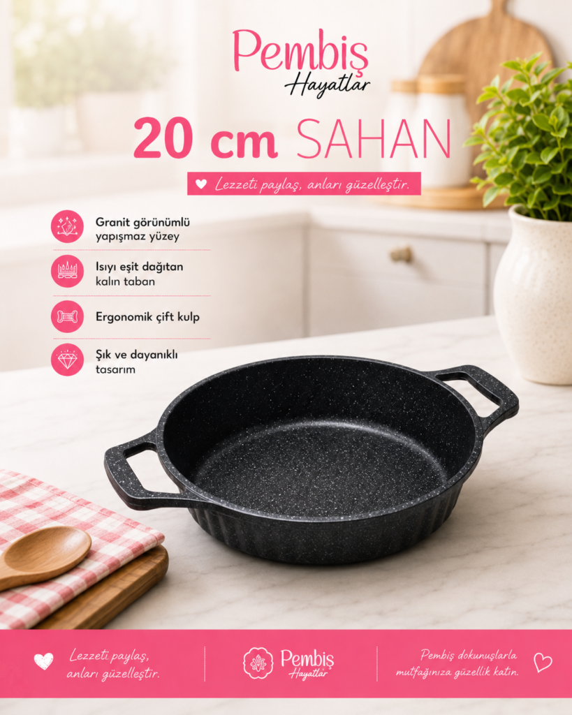 20 CM GRANİT SAHAN SETİ | ÇİFT KULPLU YAPIŞMAZ SAHAN