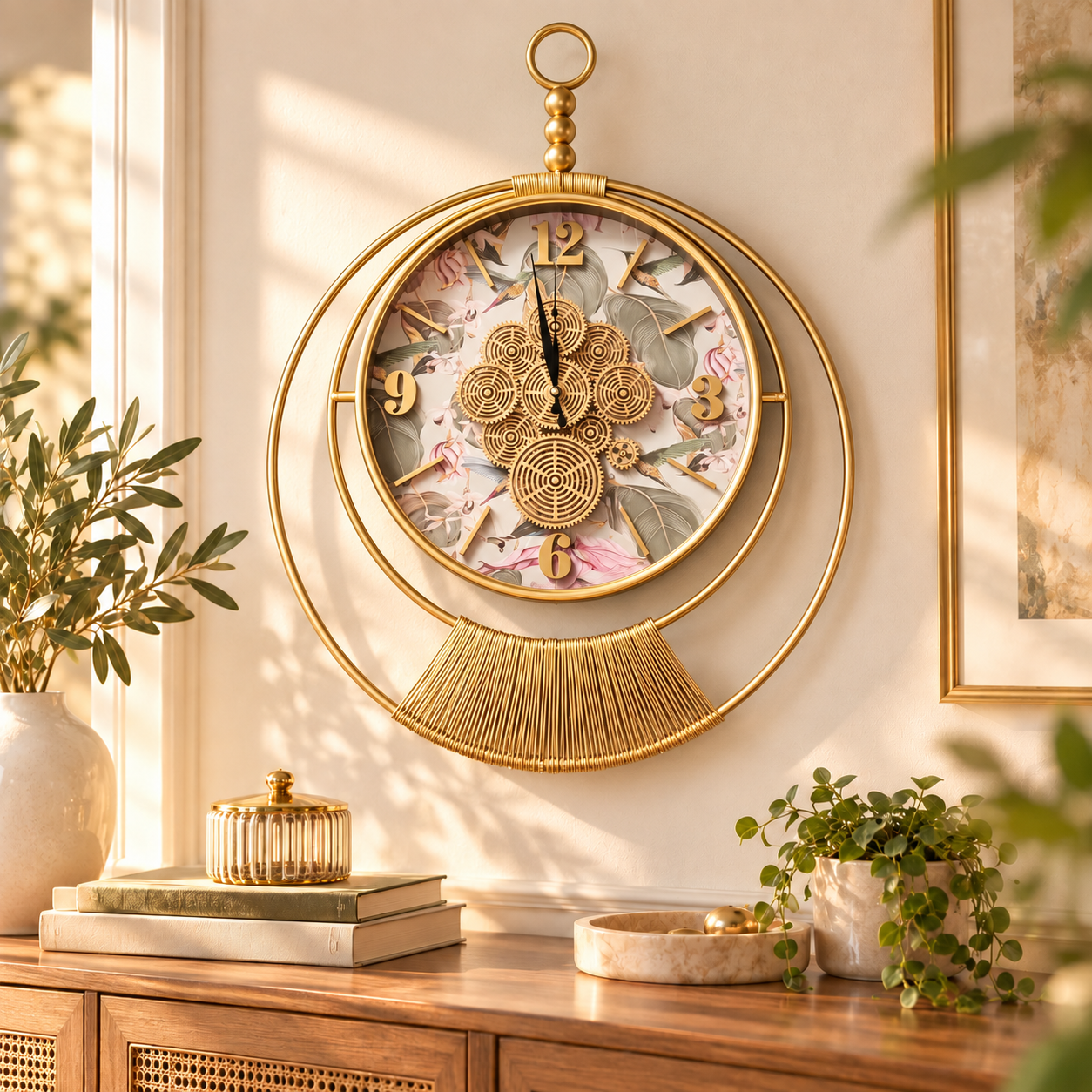 DEKORATİF DİŞLİ DUVAR SAATİ – MODERN, GOLD VE VİNTAGE TASARIM EV DEKORASYON SAATİ