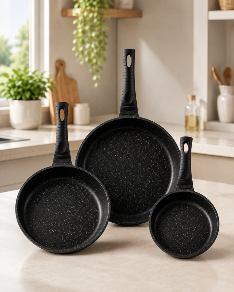 YANMAZ YAPIŞMAZ GRANİT TAVA SETİ 24 CM 26 CM 28 CM – ISINMAYAN KULPLU