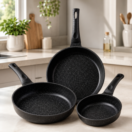 YANMAZ YAPIŞMAZ GRANİT TAVA SETİ 24 CM 26 CM 28 CM – ISINMAYAN KULPLU — ikinci görsel