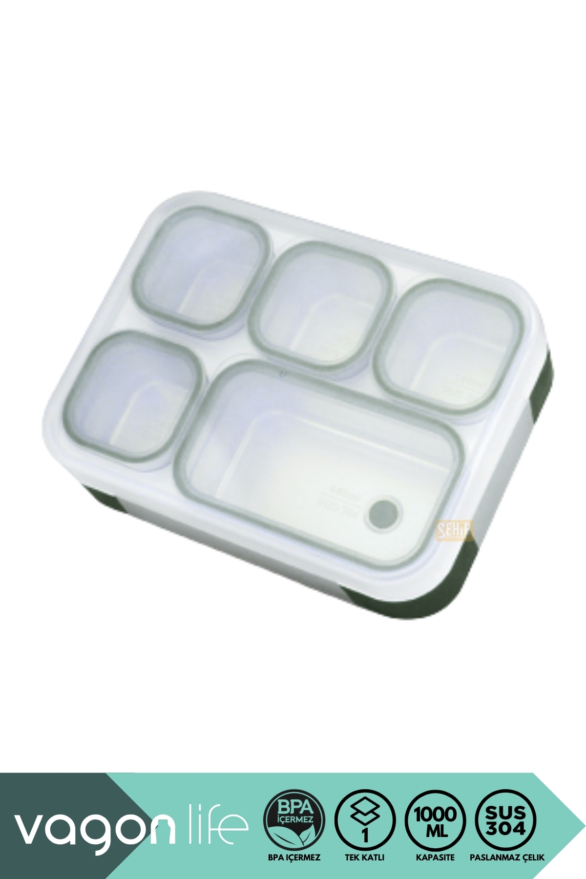 1000ML LUNCHBOX YENİ KOLEKSİYON TEK KATLI 5 BÖLMELİ ÇELİK SEFER TASI YEMEK KUTUSU
