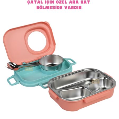 600ML LUNCHBOX YENİ KOLEKSİYON TEK KATLI 3 BÖLMELİ KASELİ ÇELİK SEFER TASI YEMEK KUTUSU — ikinci görsel