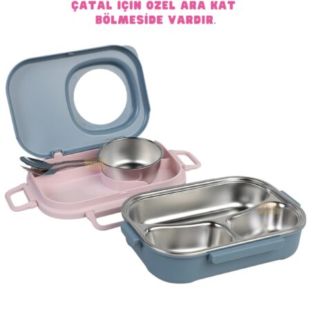 600ML LUNCHBOX YENİ KOLEKSİYON TEK KATLI 3 BÖLMELİ KASELİ ÇELİK SEFER TASI YEMEK KUTUSU — ikinci görsel