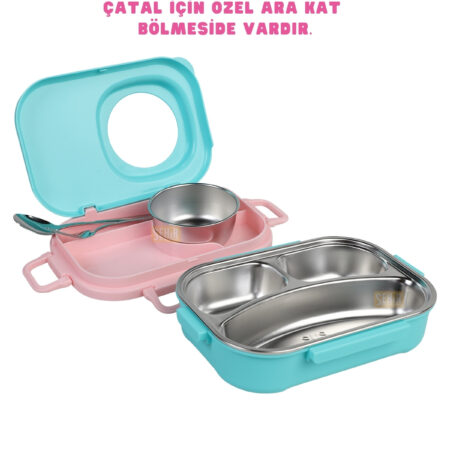 600ML LUNCHBOX YENİ KOLEKSİYON TEK KATLI 3 BÖLMELİ KASELİ ÇELİK SEFER TASI YEMEK KUTUSU — ikinci görsel