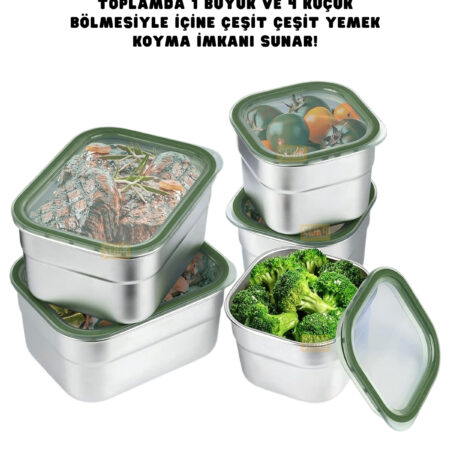 1000ML LUNCHBOX YENİ KOLEKSİYON TEK KATLI 5 BÖLMELİ ÇELİK SEFER TASI YEMEK KUTUSU — ikinci görsel