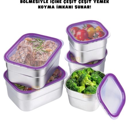 1000ML LUNCHBOX YENİ KOLEKSİYON TEK KATLI 5 BÖLMELİ ÇELİK SEFER TASI YEMEK KUTUSU — ikinci görsel