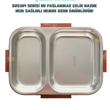 600ML LUNCHBOX CAPYBARA DESENLİ TEK KATLI 2 BÖLMELİ PASLANMAZ ÇELİK SEFER TASI YEMEK KUTUSU — ikinci görsel