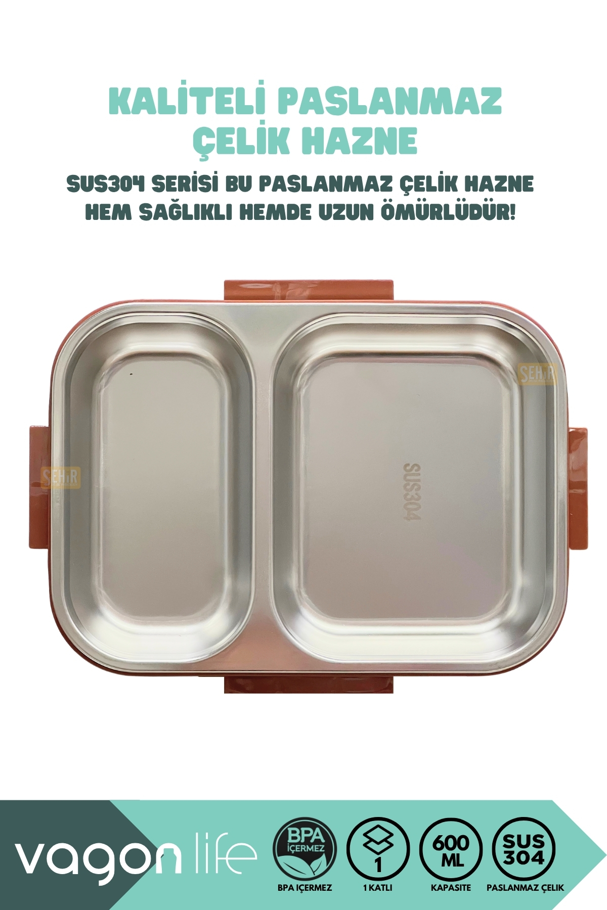 600ML LUNCHBOX CAPYBARA DESENLİ TEK KATLI 2 BÖLMELİ PASLANMAZ ÇELİK SEFER TASI YEMEK KUTUSU - Görsel 2