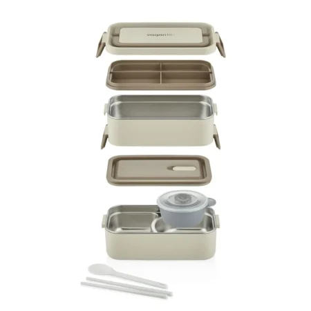 2000ML LUNCHBOX YENİ KOLEKSİYON 2 KATLI 3 BÖLMELİ MİNİ KASELİ ÇELİK SEFER TASI YEMEK KUTUSU — ikinci görsel